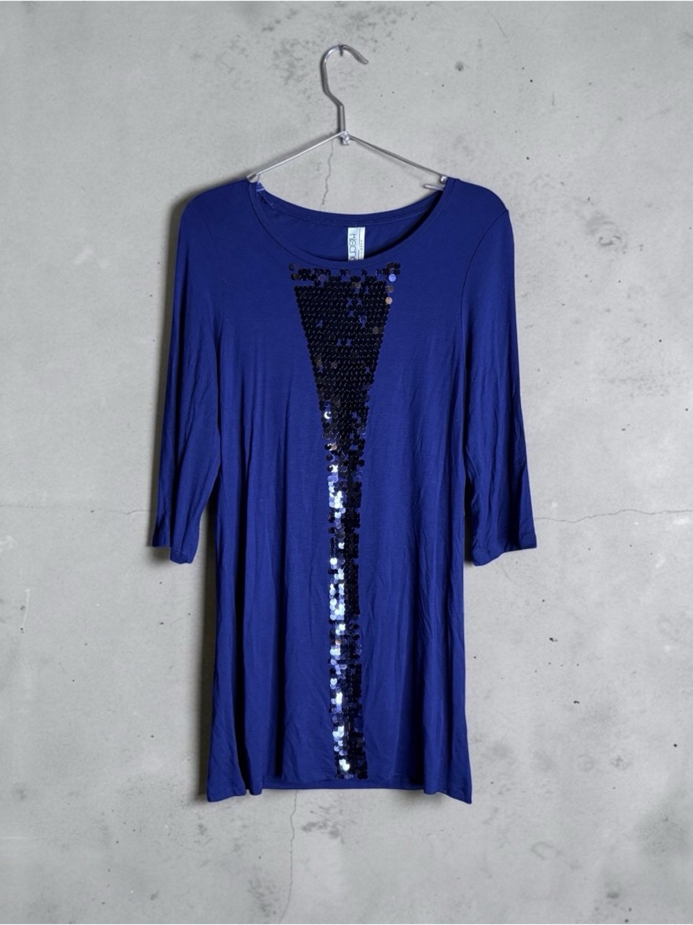 Kische NWT Royal Blue Sequin dress Large Made in Turkey 3/4 Sleeve